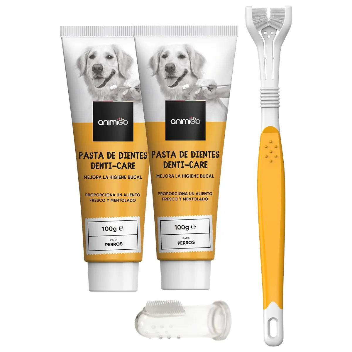 Animigo Kit de cepillo y pasta de dientes para perros