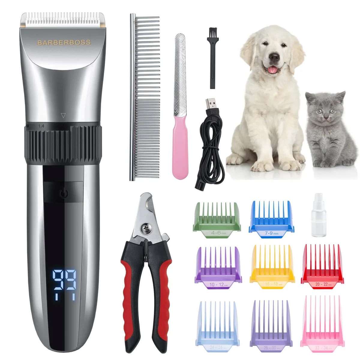 BarberBoss Cortapelos impermeable con pantalla LED
