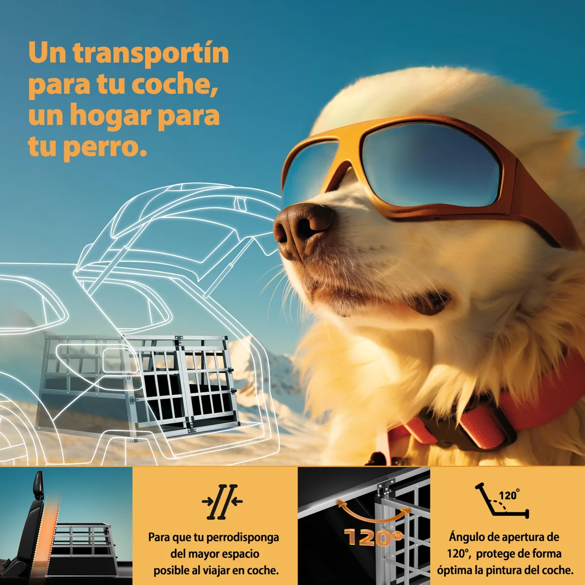 CADOCA Transportín de aluminio para coche 89 x 70 x 51 cm — imagen 3