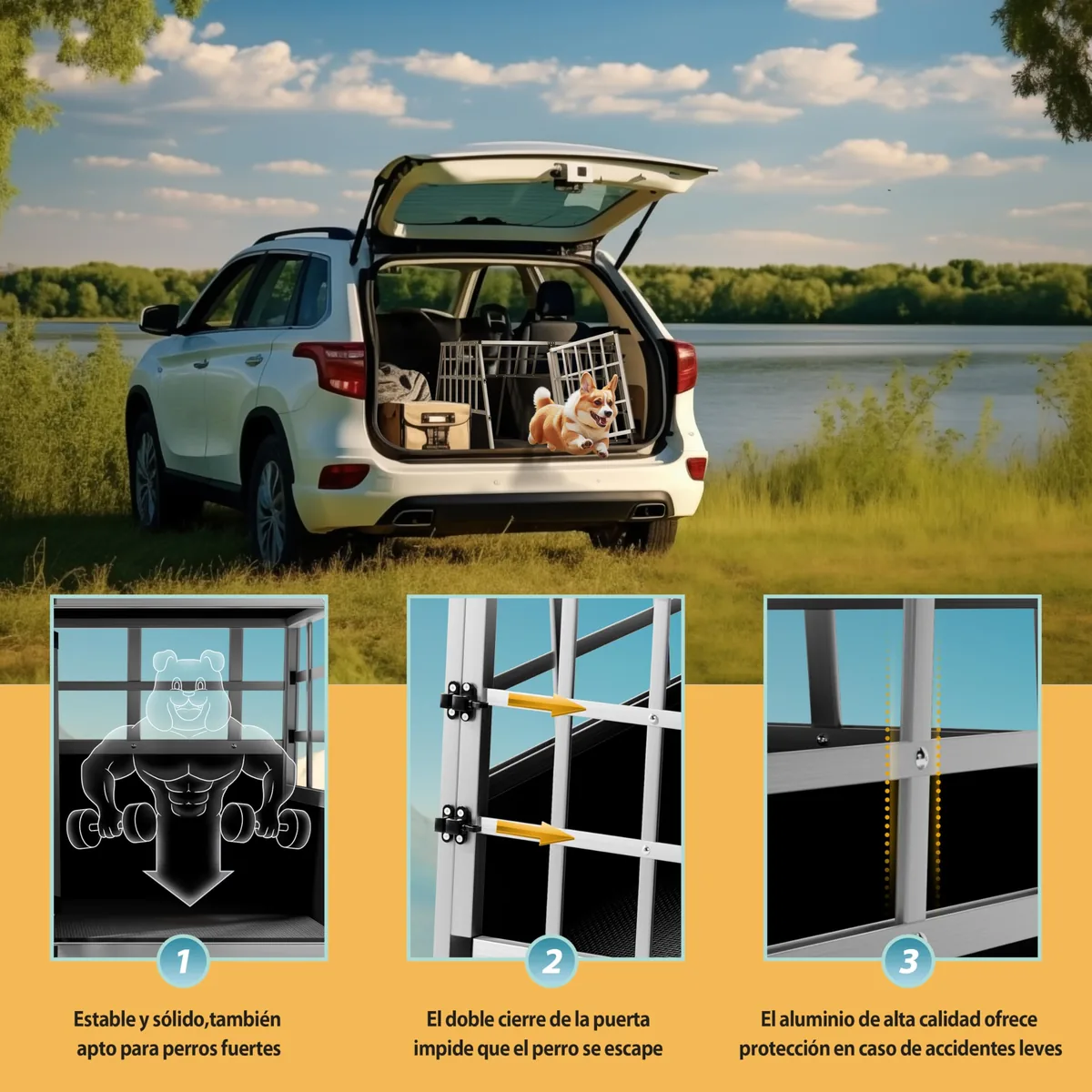 CADOCA Transportín de aluminio para coche 89 x 70 x 51 cm — imagen 5