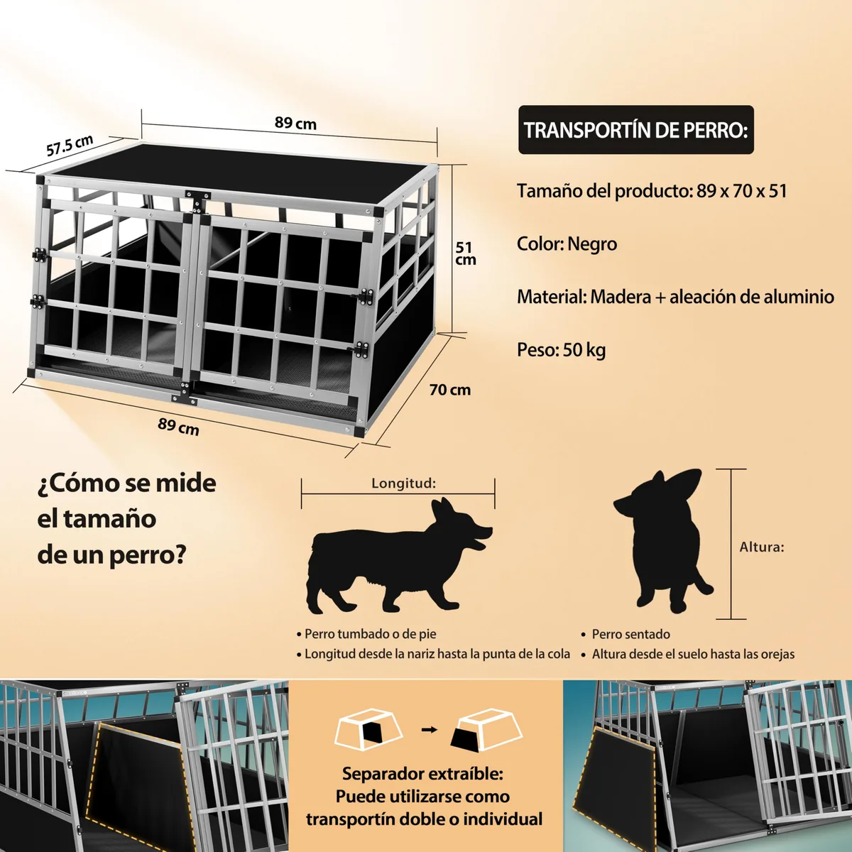 CADOCA Transportín de aluminio para coche 89 x 70 x 51 cm — imagen 8