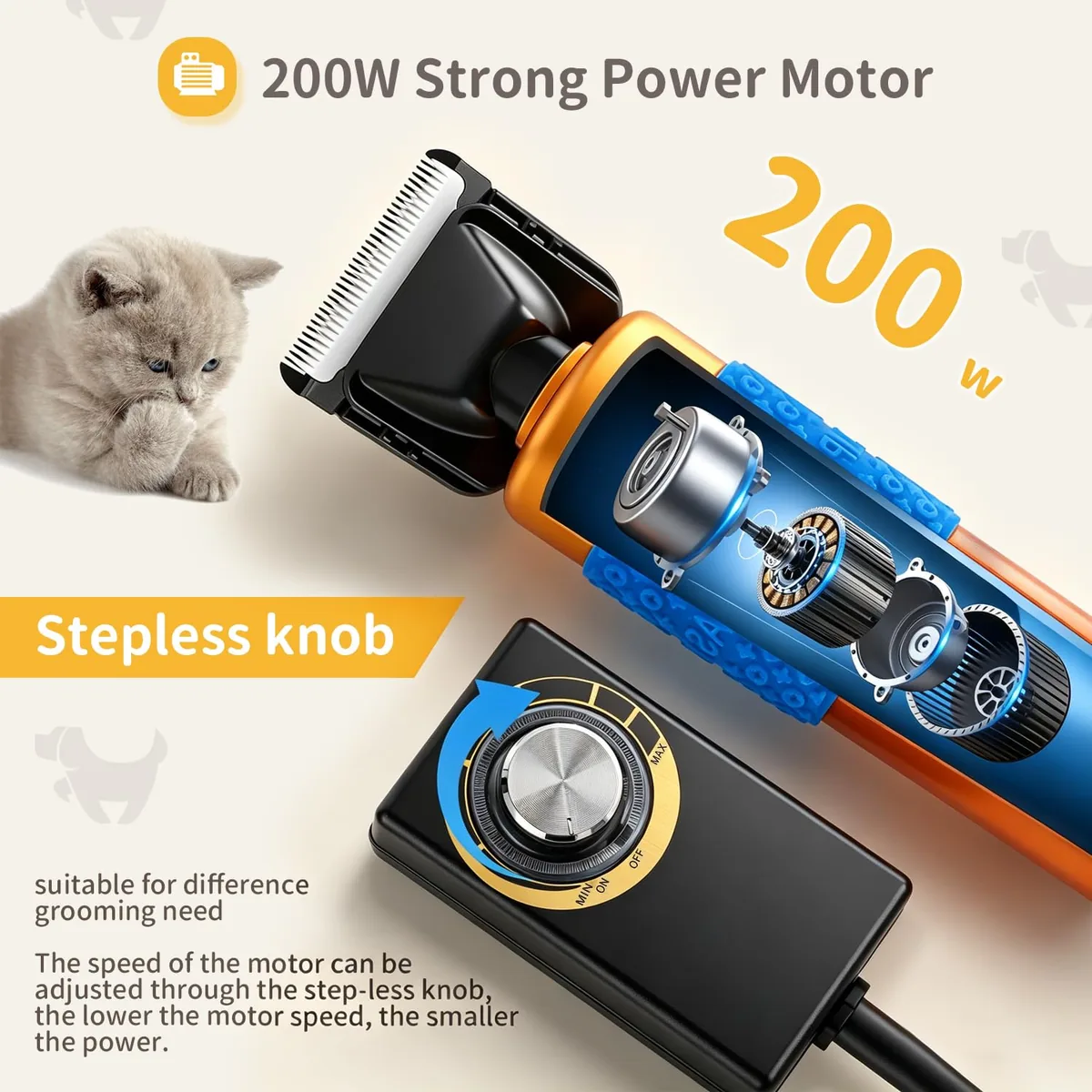 CGOLDENWALL Cortapelo con cable 200 W para pelo denso — imagen 2