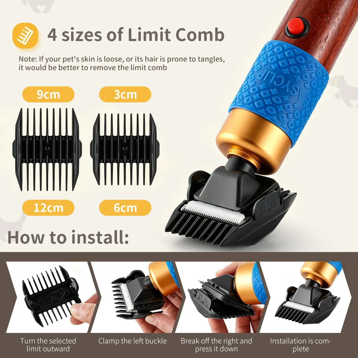 CGOLDENWALL Cortapelo con cable 200 W para pelo denso — imagen 5