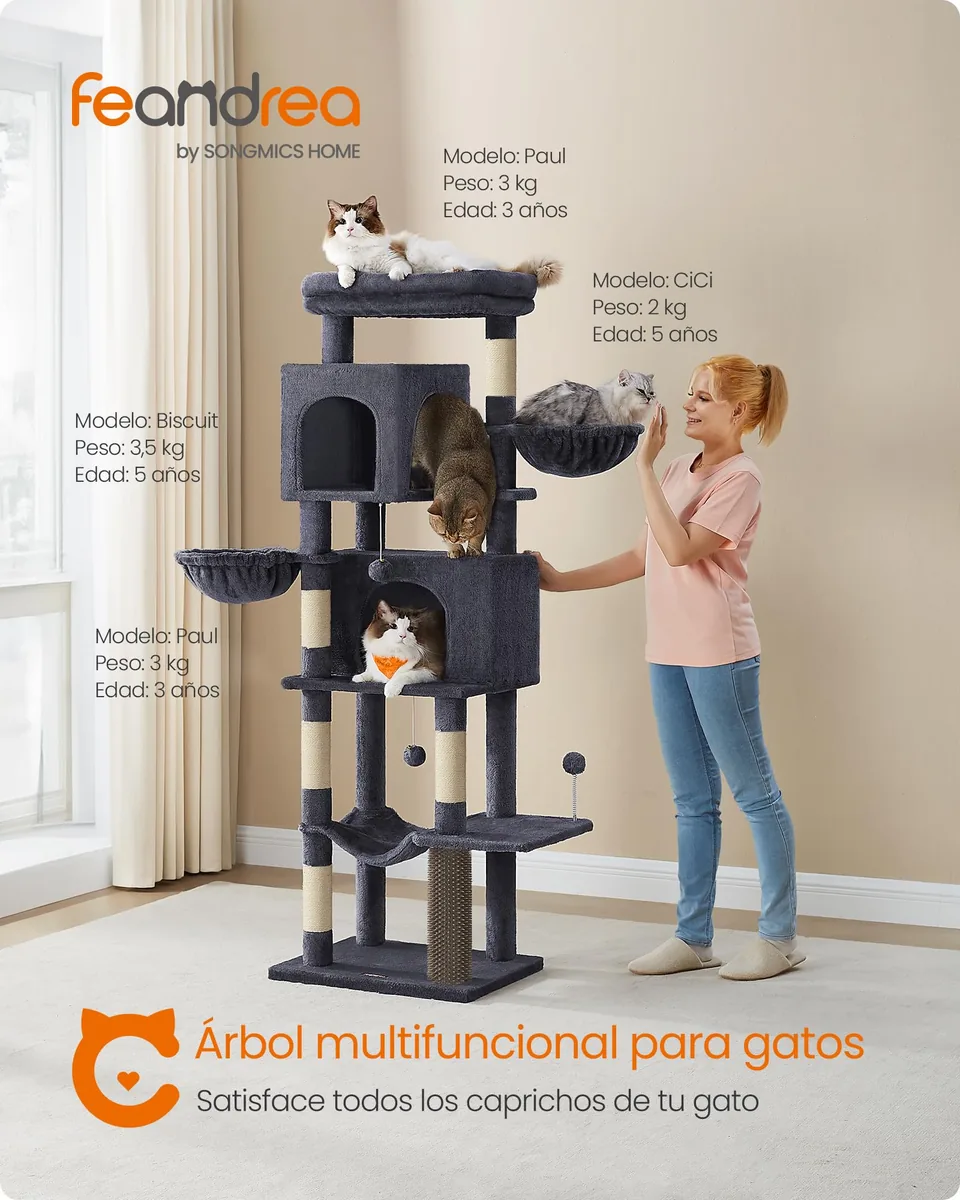 Feandrea Árbol multinivel 174 cm (2 cuevas + hamaca) — imagen 3