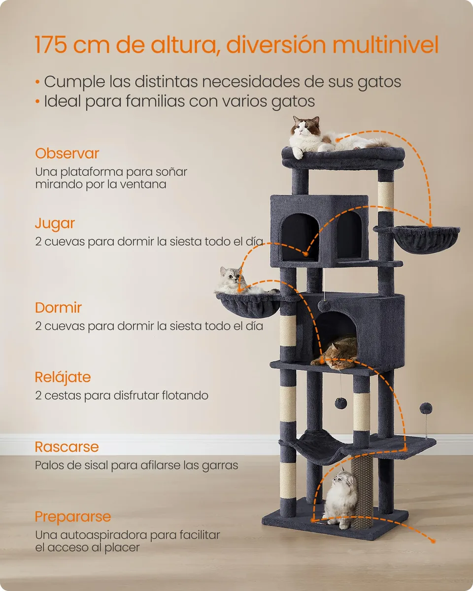 Feandrea Árbol multinivel 174 cm (2 cuevas + hamaca) — imagen 4