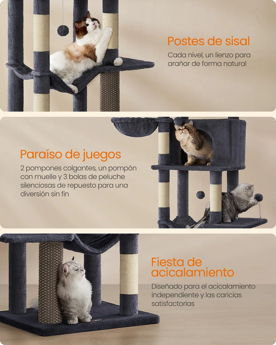 Feandrea Árbol multinivel 174 cm (2 cuevas + hamaca) — imagen 6