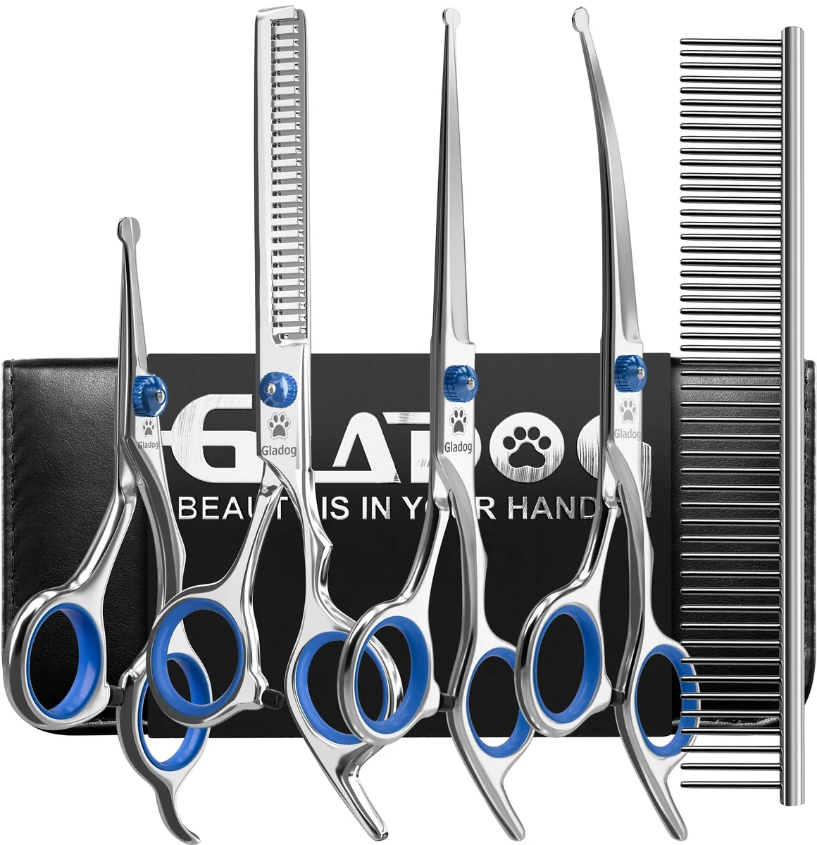 GLADOG Kit de tijeras de peluquería canina 6 en 1