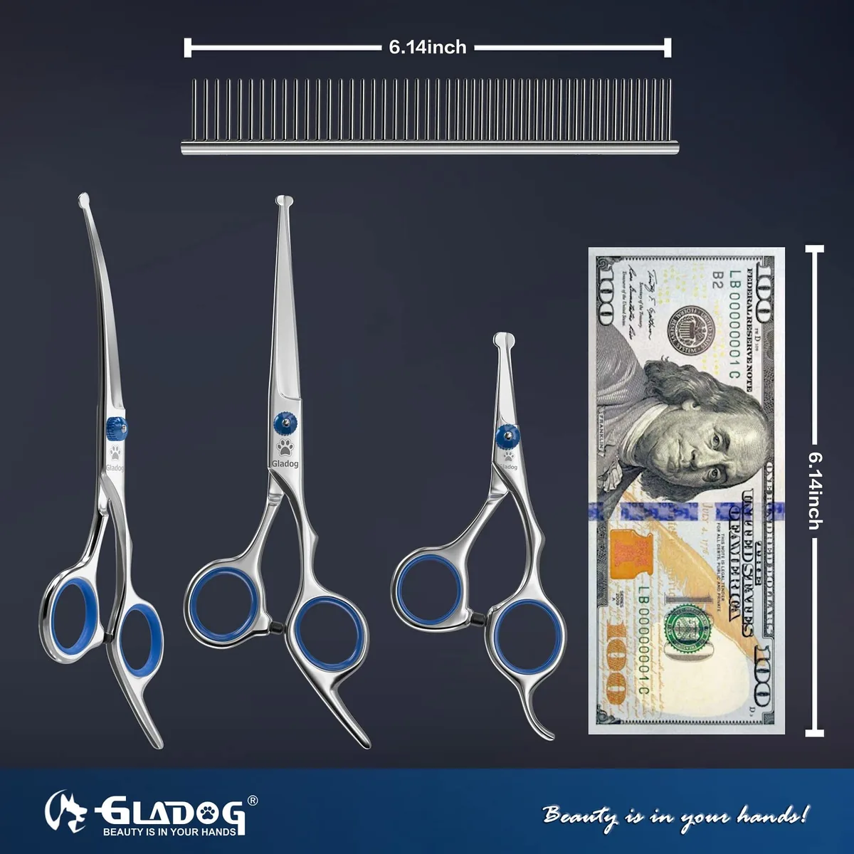 GLADOG Kit de tijeras de peluquería canina 6 en 1 — imagen 5
