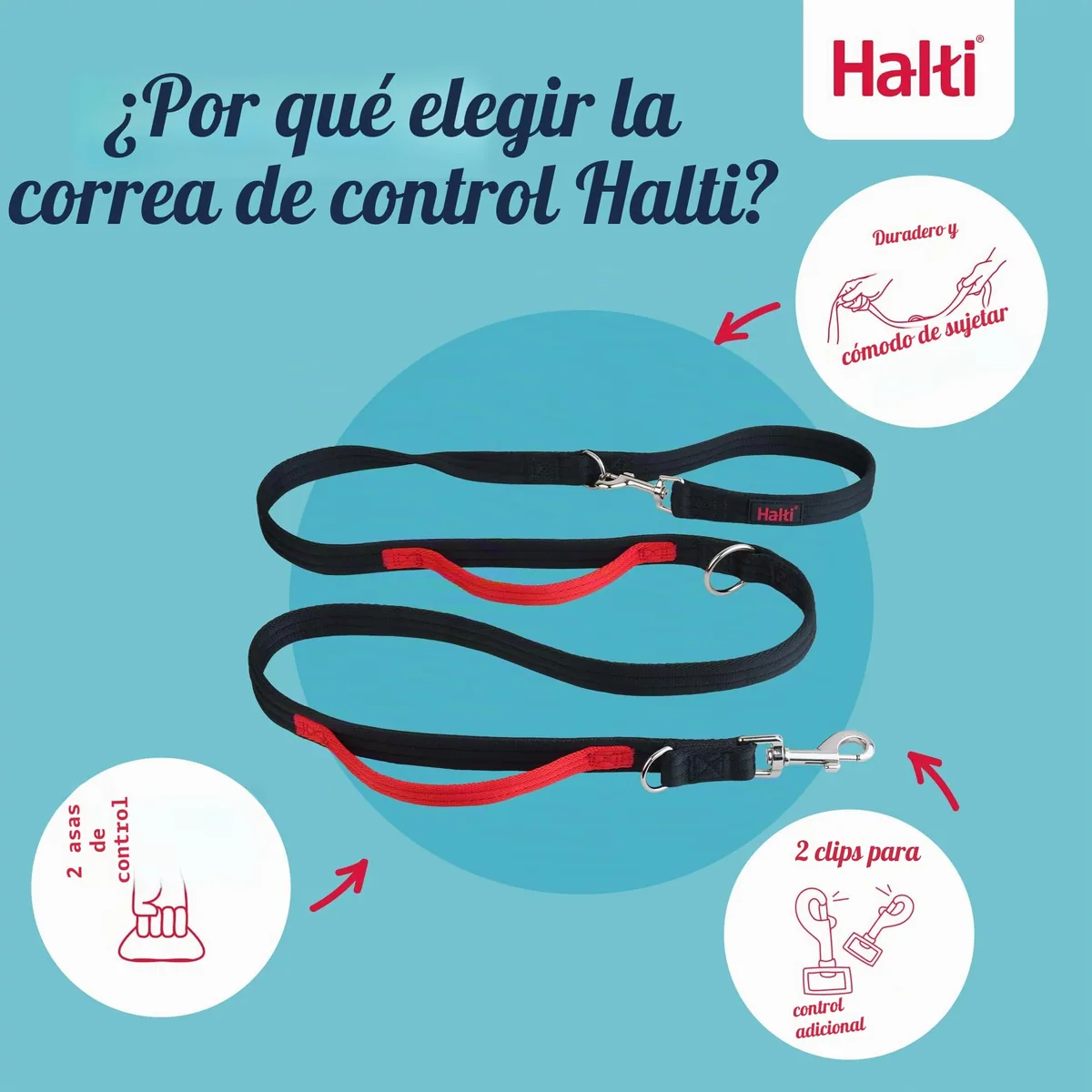 Halti Correa de control de 2 m con doble enganche (7 usos) — imagen 2