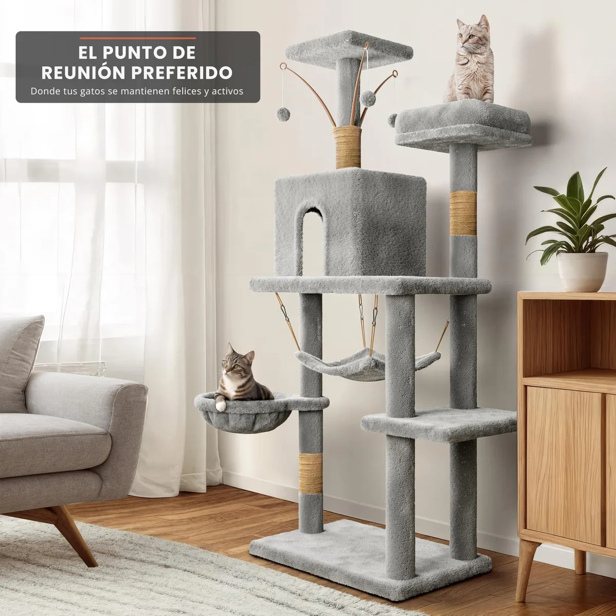 JUPPLIES Árbol rascador 143 cm (5 plataformas, 3 nidos) — imagen 3