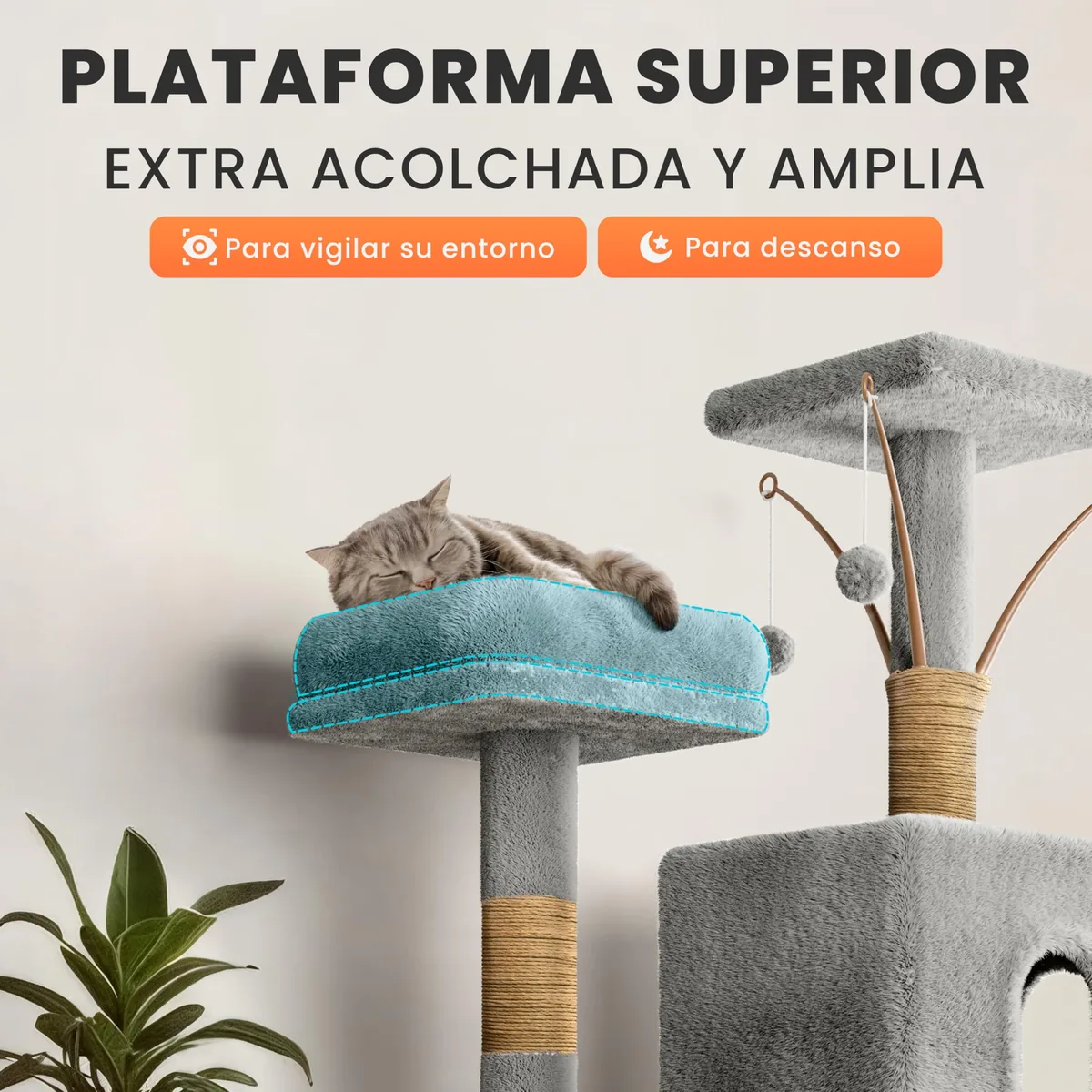 JUPPLIES Árbol rascador 143 cm (5 plataformas, 3 nidos) — imagen 6