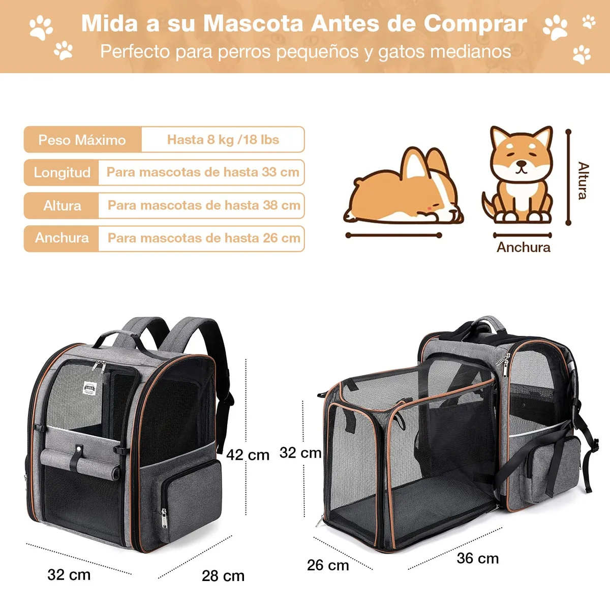Lekespring Mochila transportín extensible 4 entradas — imagen 2