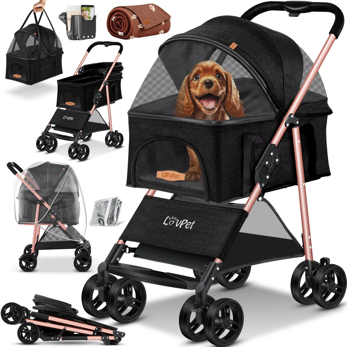 LOVPET Cochecito para perros 2 en 1 hasta 20 kg