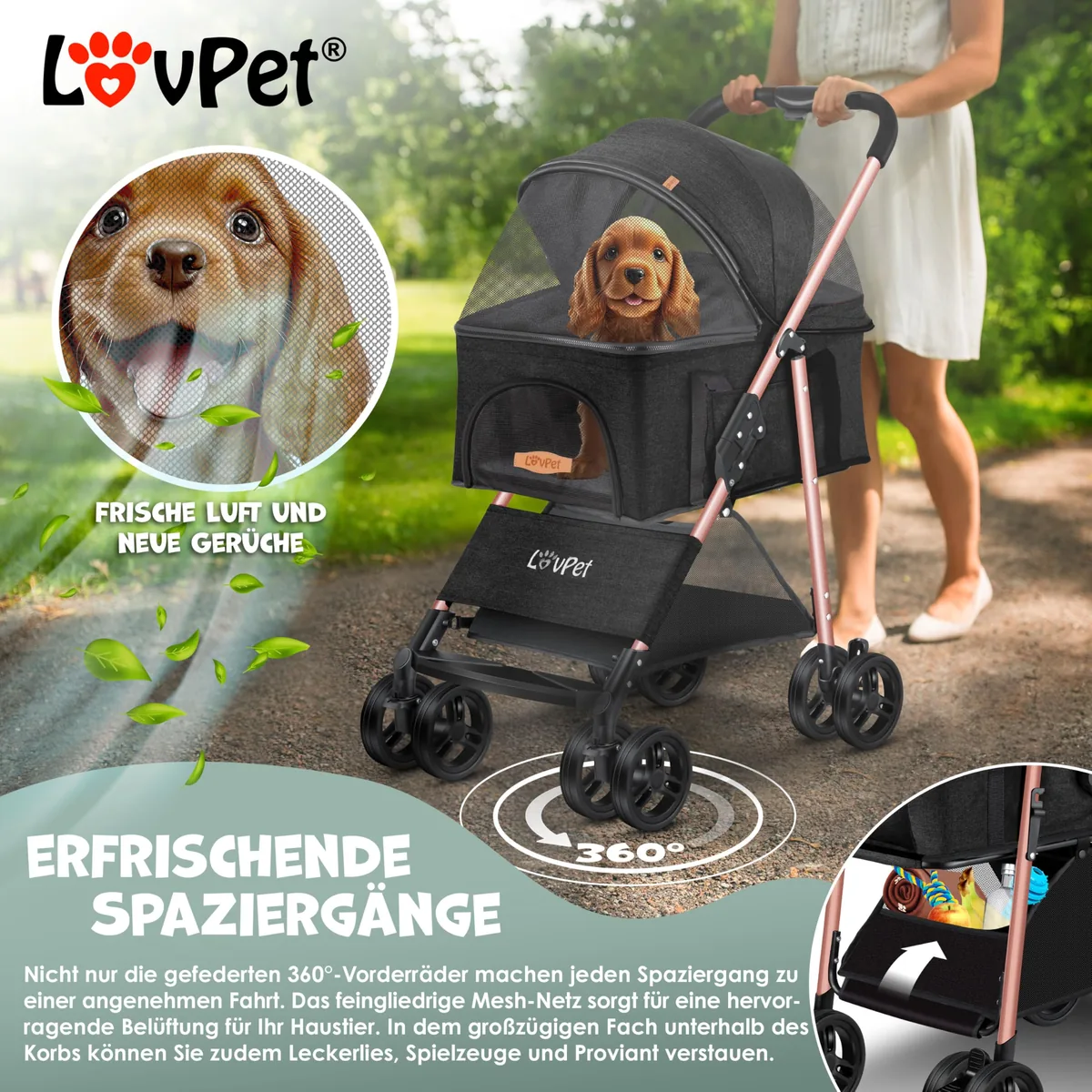 LOVPET Cochecito para perros 2 en 1 hasta 20 kg — imagen 3