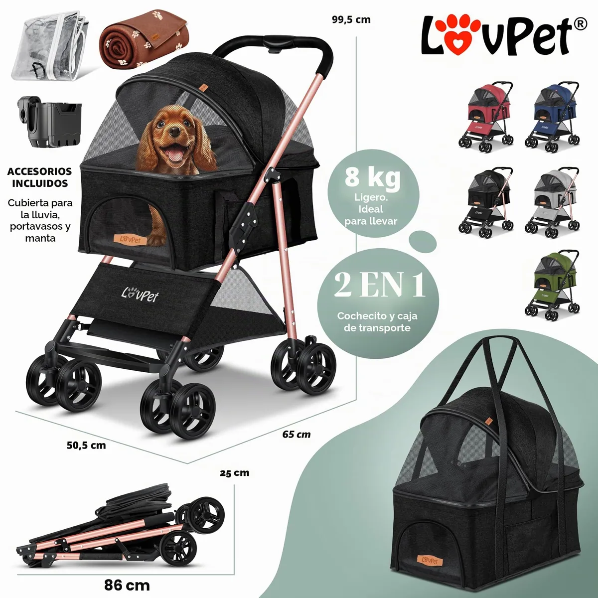 LOVPET Cochecito para perros 2 en 1 hasta 20 kg — imagen 7