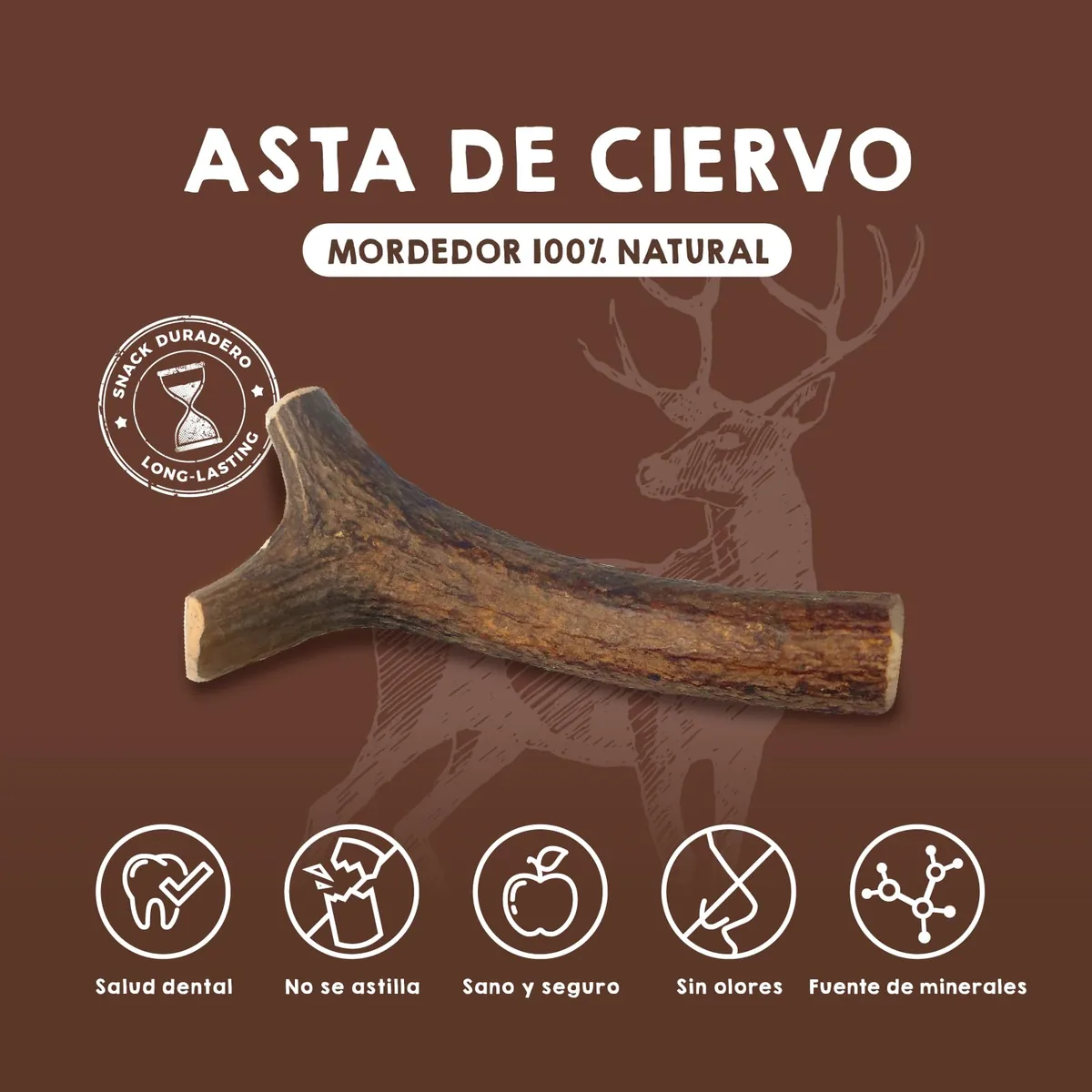 MAIKAI Asta de ciervo natural para morder (pack de 2, talla L) — imagen 2