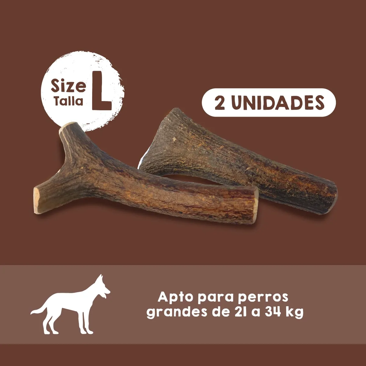 MAIKAI Asta de ciervo natural para morder (pack de 2, talla L) — imagen 3