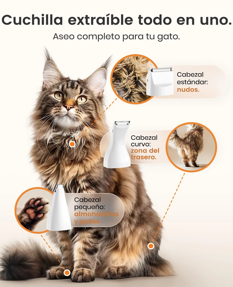 oneisall Afeitadora 3 en 1 para gatos (nudos y zona trasera) — imagen 2
