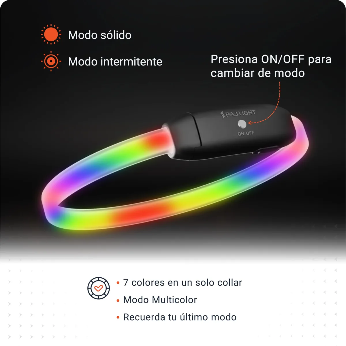 PAJ Collar luminoso LED recargable, 7 colores — imagen 3