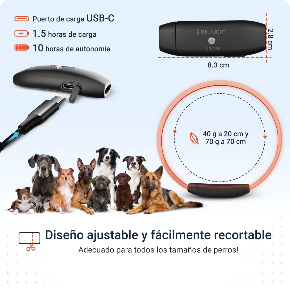 PAJ Collar luminoso LED recargable, 7 colores — imagen 4