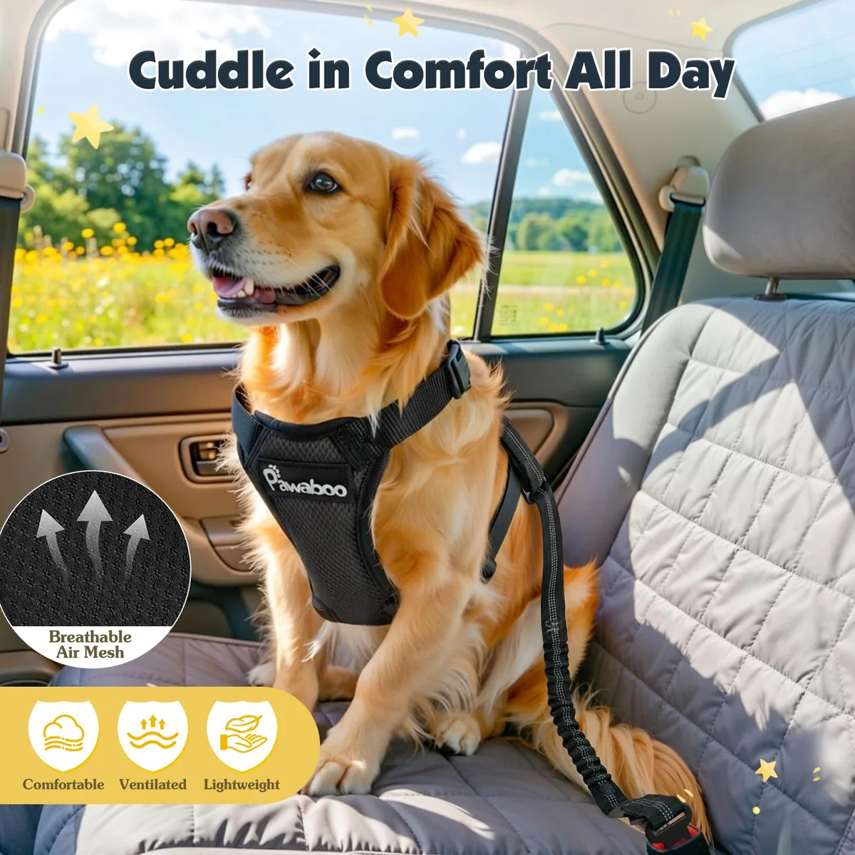 Pawaboo Arnés de coche para perro con correa de conector — imagen 7