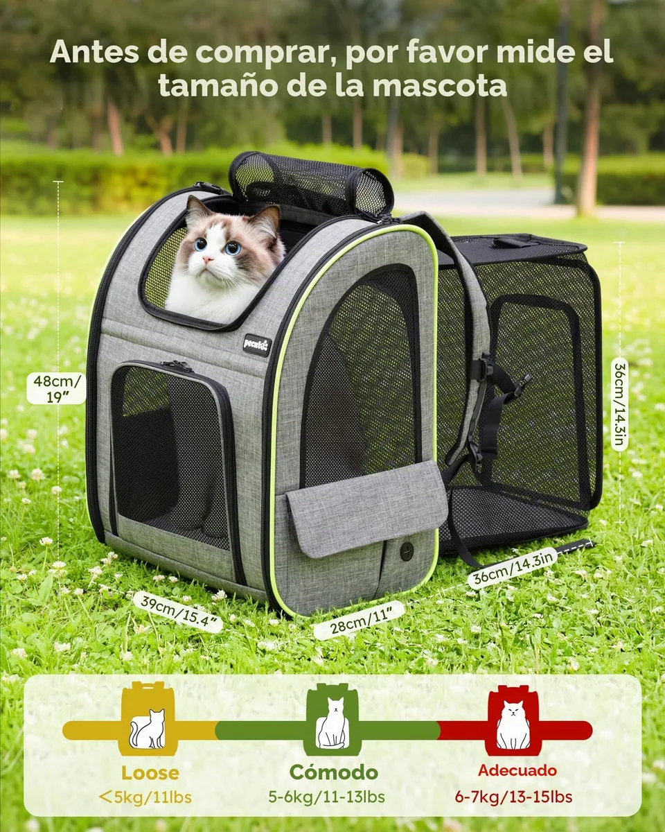 Pecute Mochila transportín XL para gatos de 6 a 8 kg — imagen 2