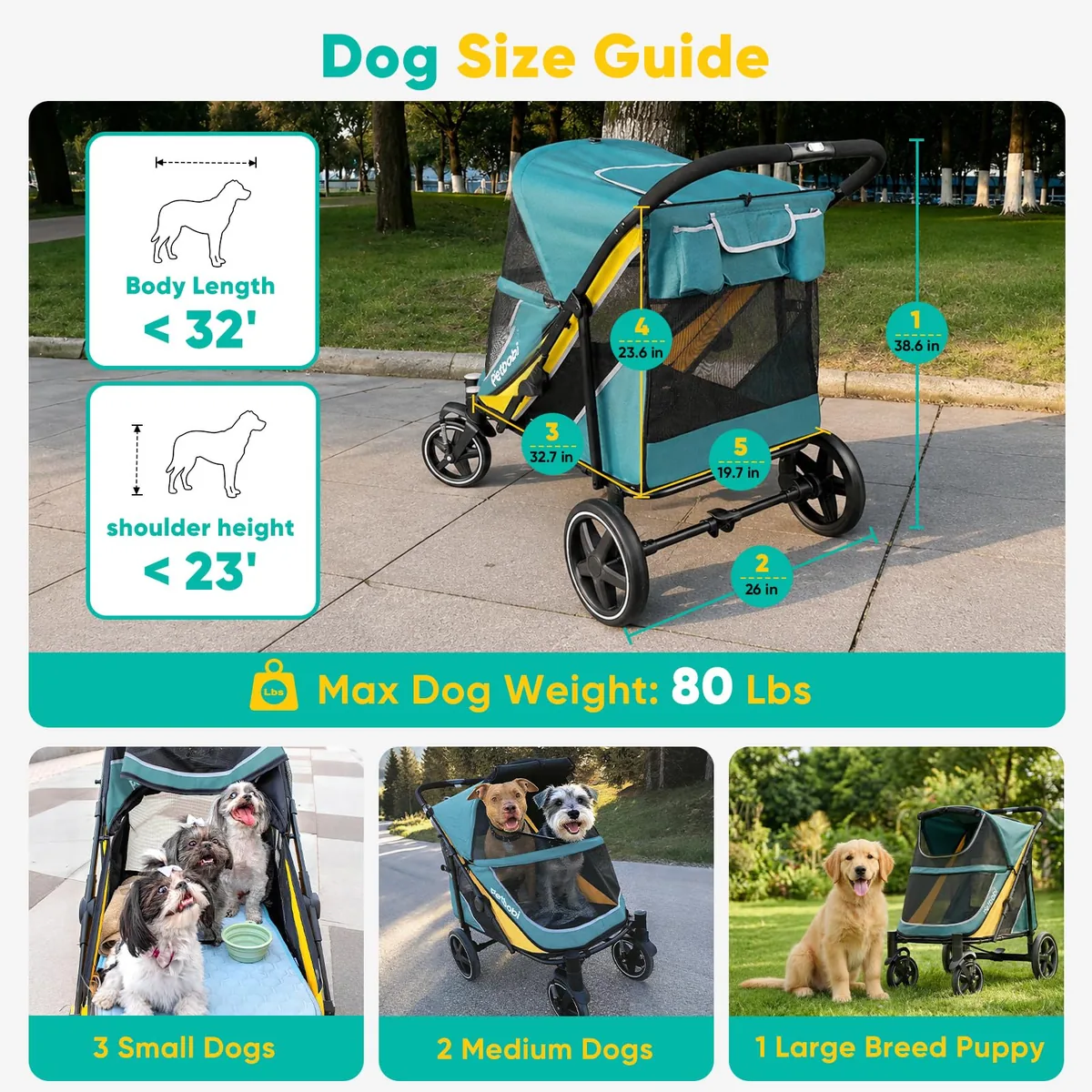 Petbobi Cochecito todoterreno para perros grandes hasta 36 kg — imagen 2