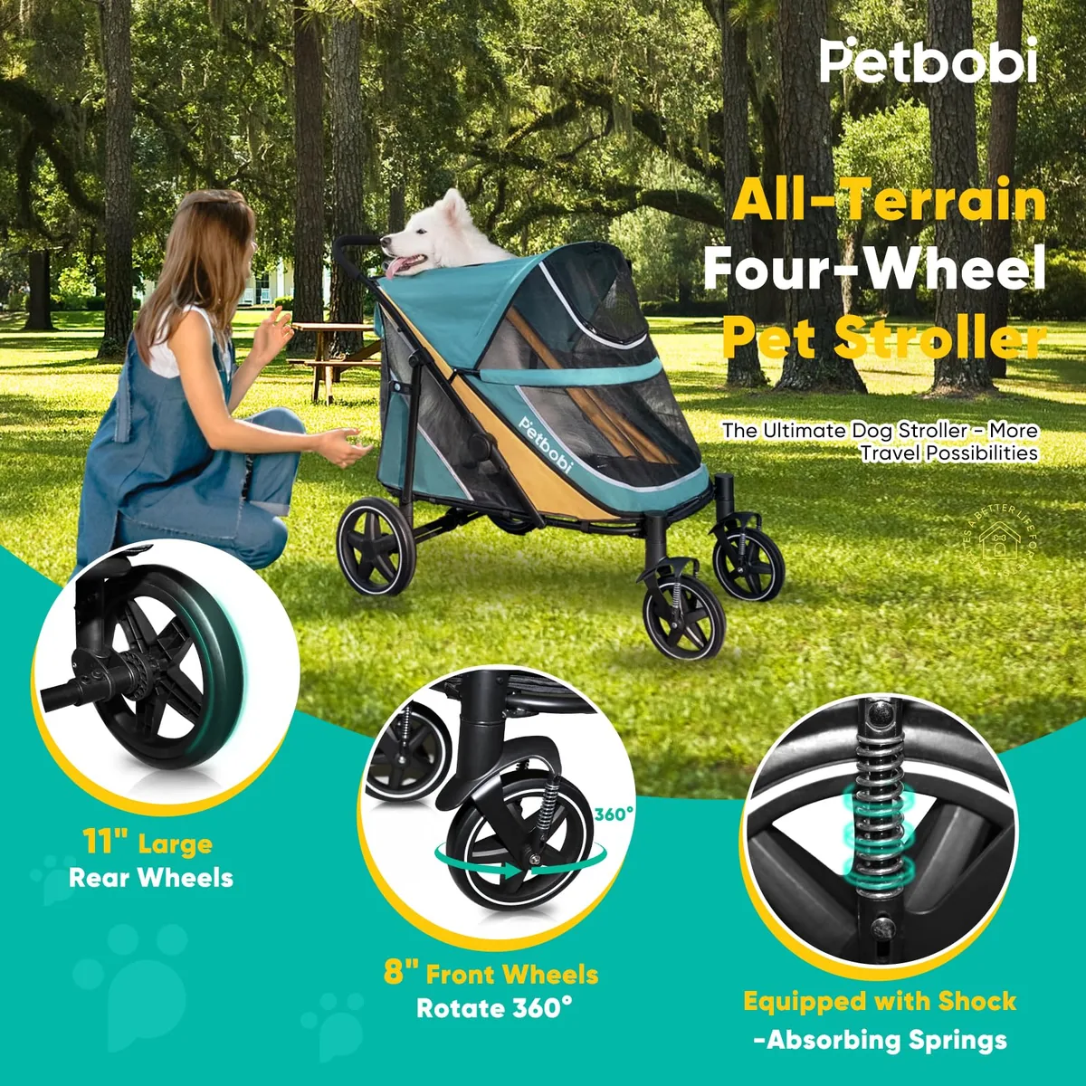 Petbobi Cochecito todoterreno para perros grandes hasta 36 kg — imagen 4