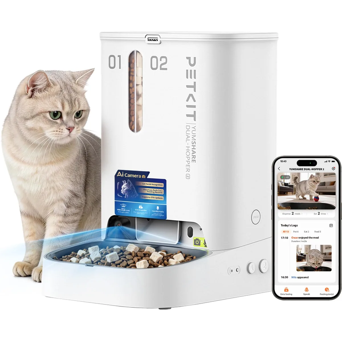 PETKIT YumShare Doble Tolva con cámara