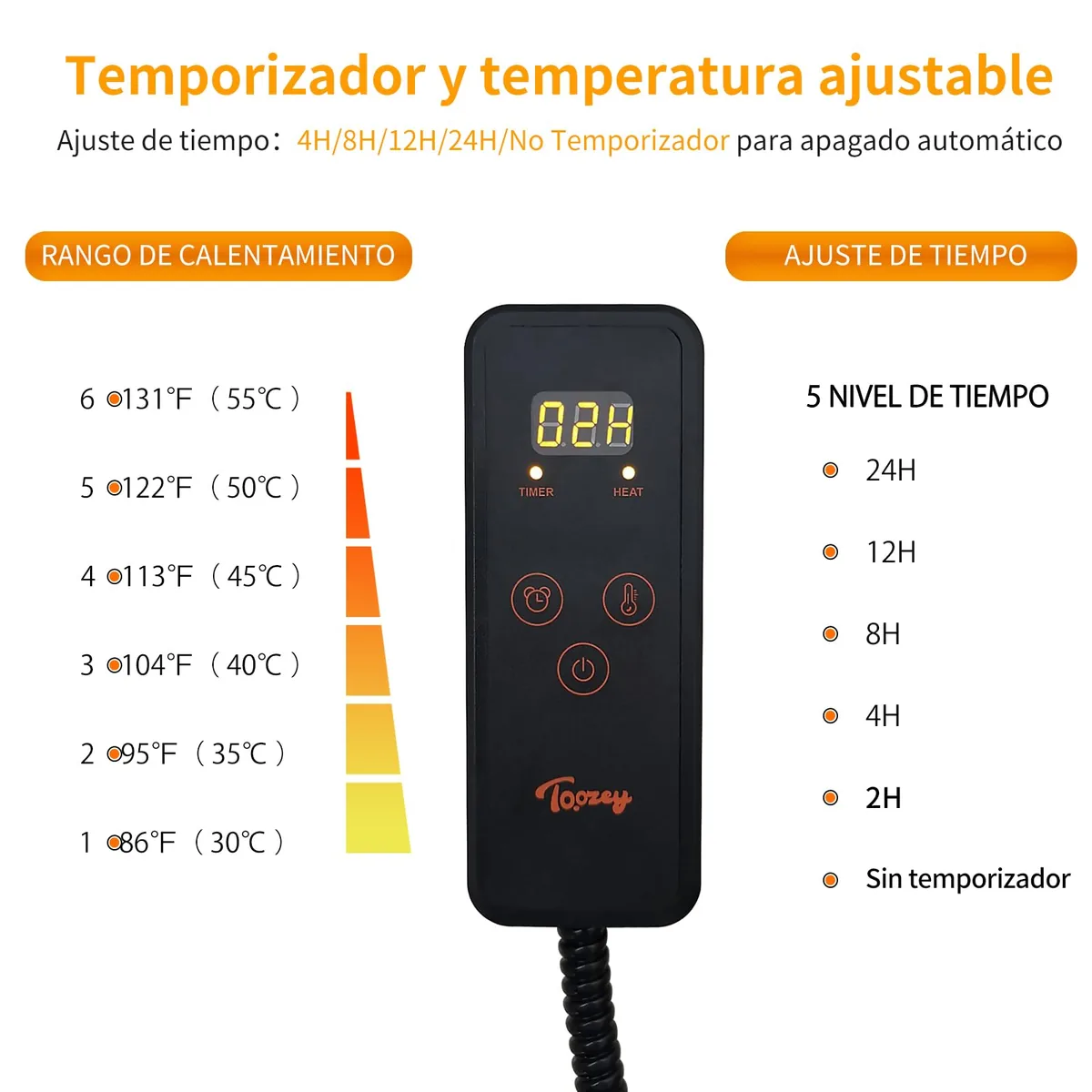 Toozey Manta eléctrica 70x50 cm con temporizador — imagen 4