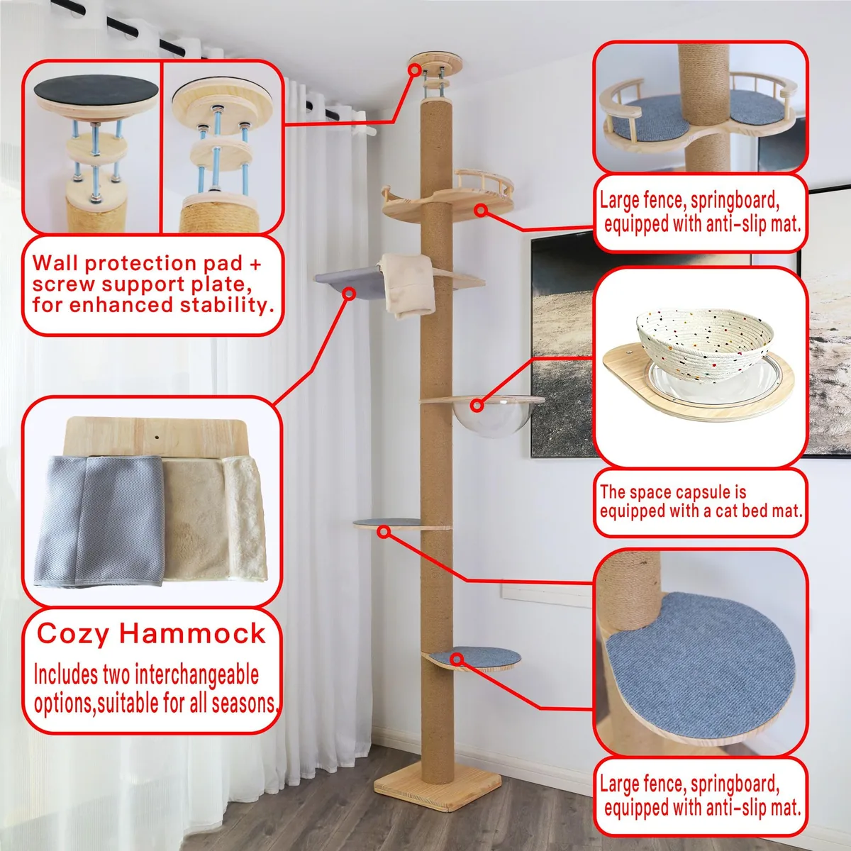 TQEW Árbol de piso a techo ajustable (127-305 cm) — imagen 2