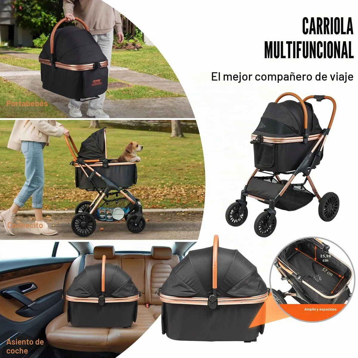 VEVOR Cochecito con capazo desmontable hasta 30 kg — imagen 6