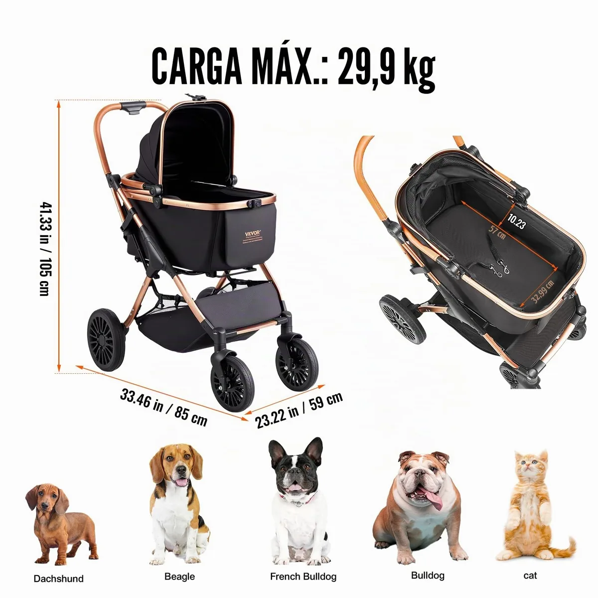 VEVOR Cochecito con capazo desmontable hasta 30 kg — imagen 7